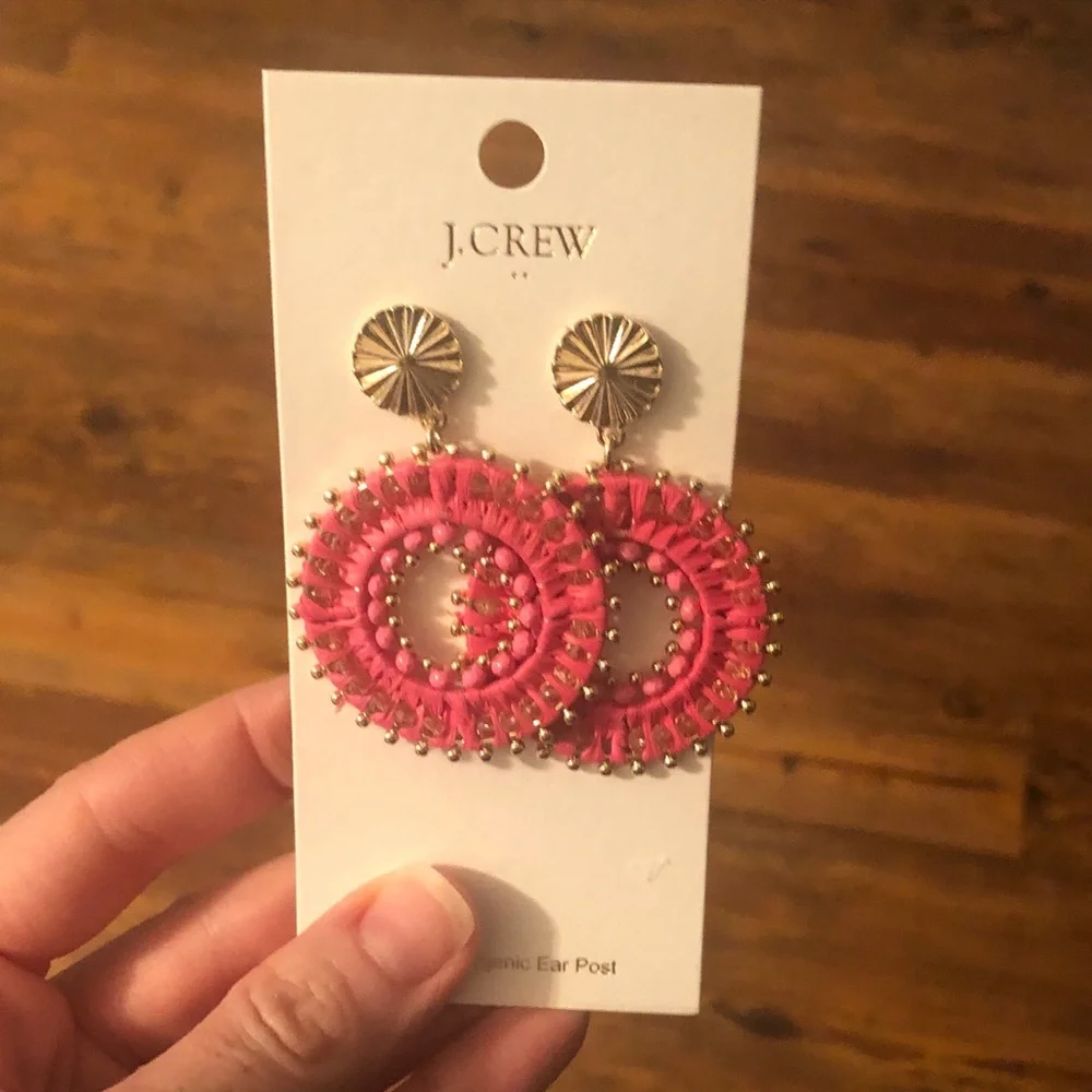 J. Crew Factory NWT Vibrant Pink and Gold Statement Earrings